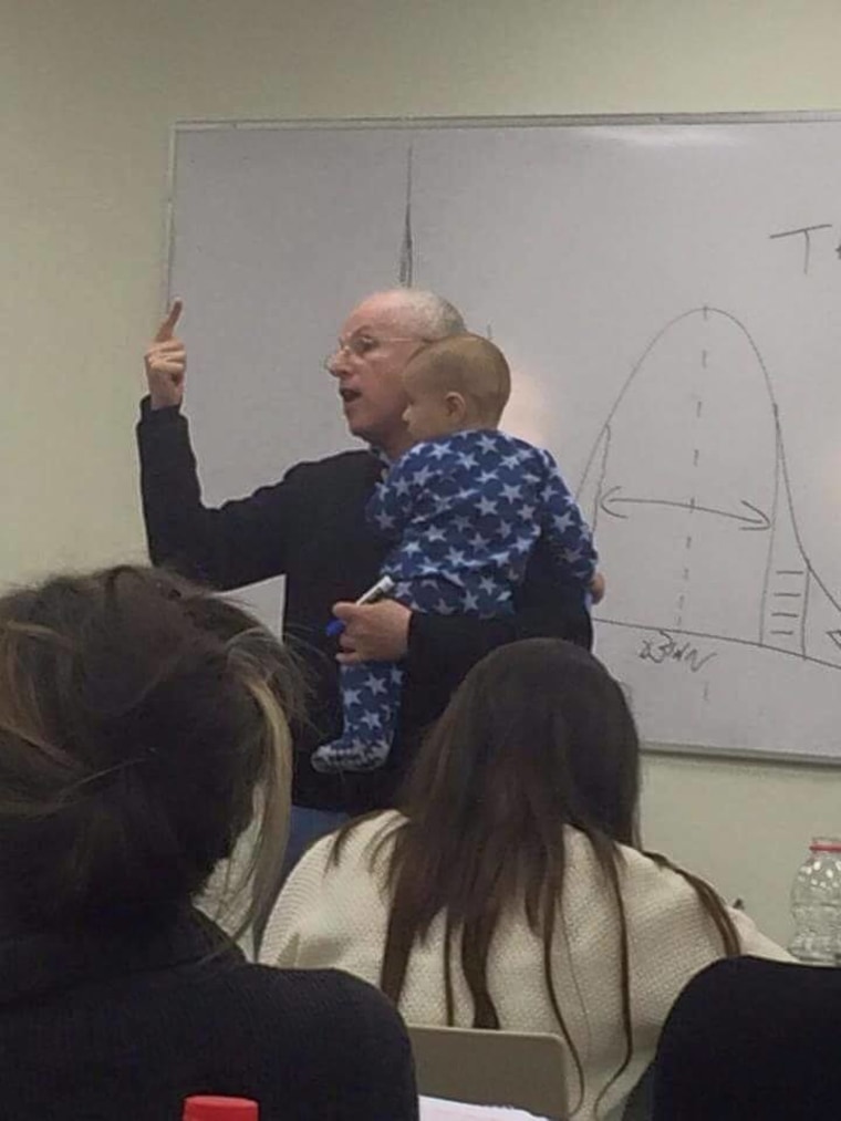 This photo of Israeli professor Sydney Engelberg calming his student’s baby during a lecture recently went viral.