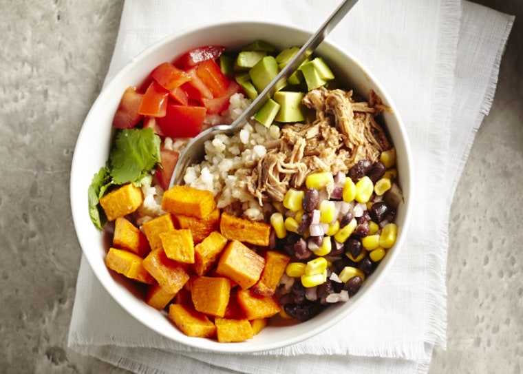 Throw protein and vegetables over grains for a delicious dinner.