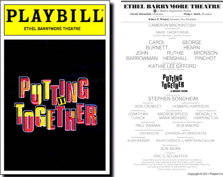 Playbill Cover for Putting It Together at Ethel Barrymore Theatre