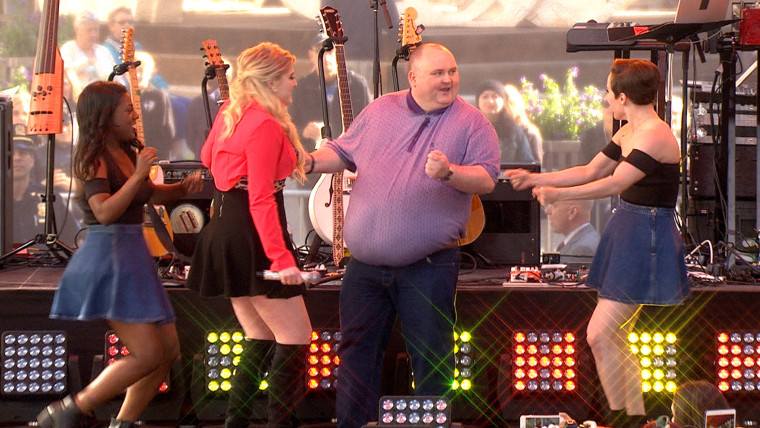 Meghan Trainor dances with "Dancing Man," Sean from London, of social media fame, on the TODAY plaza