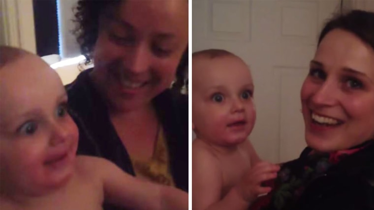 Baby surprised by mom's twin sister