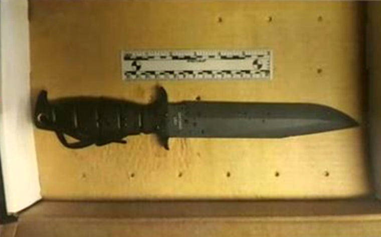 Boston police show the knife taken from Usaama Rahim on June 2, 2015. Rahim was shot twice by police and FBI agents who were questioning him as part of a terrorism investigation.