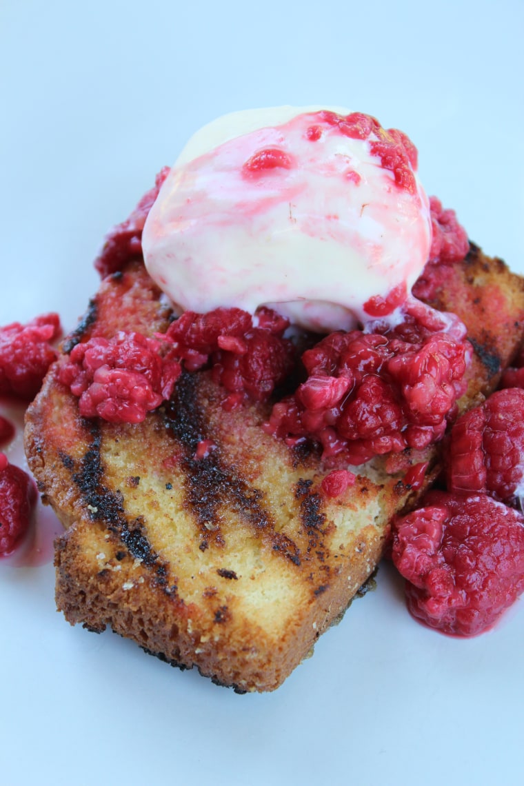 Grilled pound cake with fresh raspberries