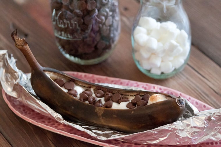 Chocolate-and-marshmallow-stuffed barbecue bananas