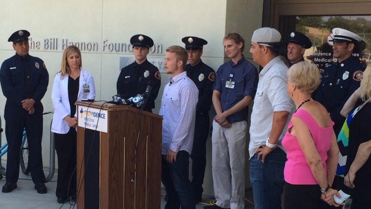 Matt Scalise with medical team from Providence Holy Cross Medical Center, rescuers from LAFD and Josh Lucia.