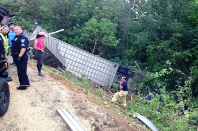 Crashed truck carrying pigs on Route 35 in Xenia, Ohio.