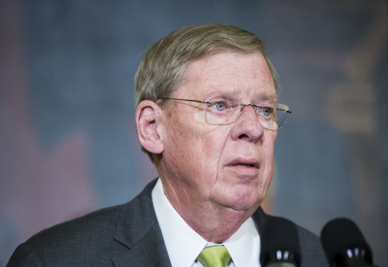 Sen. Johnny Isakson, R-Ga., speaks during a ceremony in the Capitol on Feb. 10, 2015. 