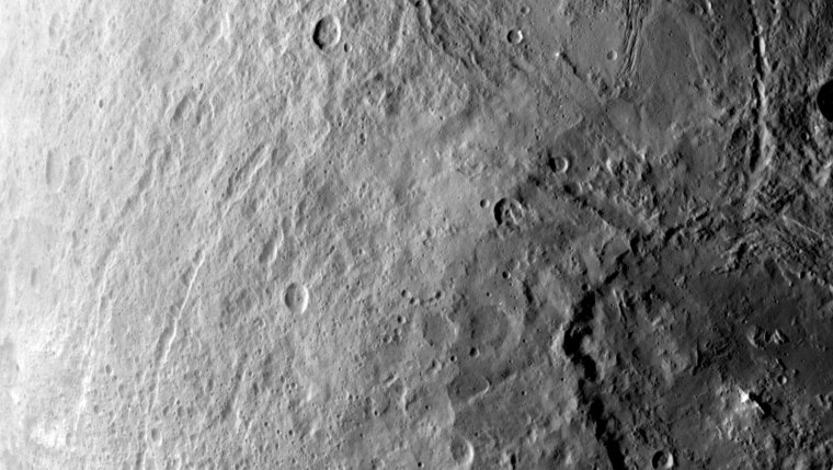 Craters stud the northern hemisphere of Ceres.