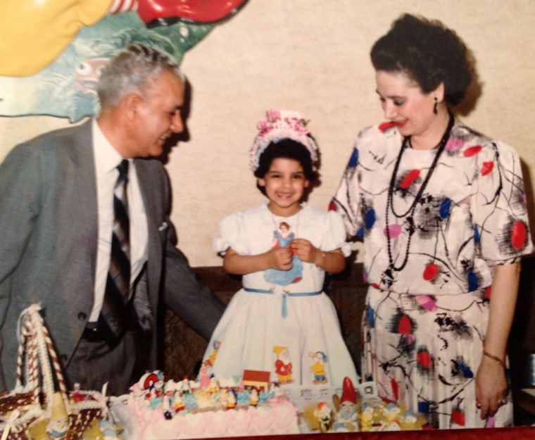 A childhood photo of Carmen Cusido with her parents in Union City, New Jersey.