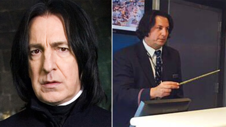 Alan Rickman as Severus Snape in the "Harry Potter" movie franchise; David Dolci, an American Airlines gate agent