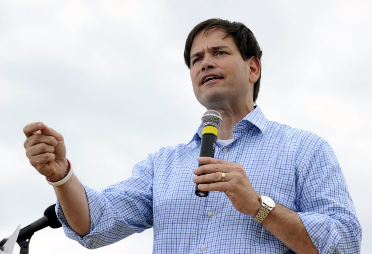Image: U.S. Republican presidential candidate Florida Senator Marco Rubio speaks during a \"Roast & Ride\" campaign event at the Central Iowa Expo in Boone, Iowa