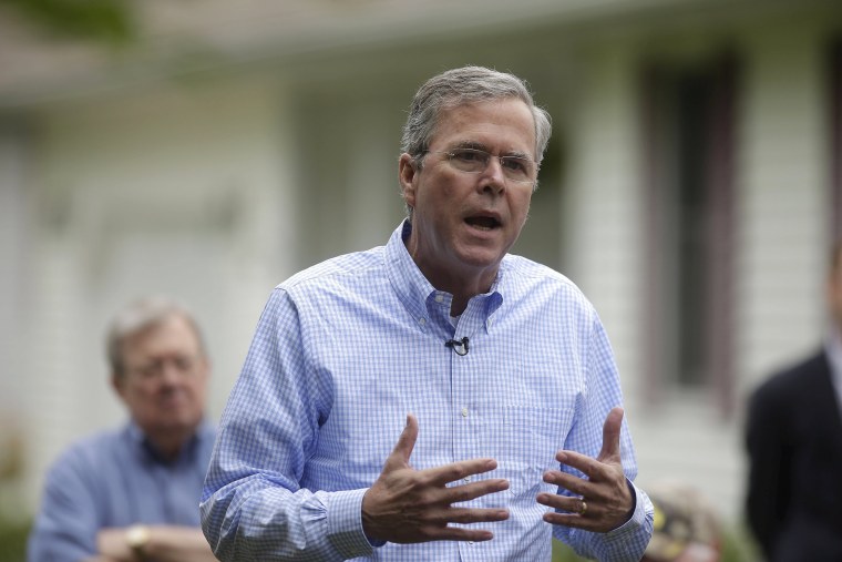 Image: Former Florida Governor and Republican presidential candidate Jeb Bush speaks during a backyard campaign event in Washington