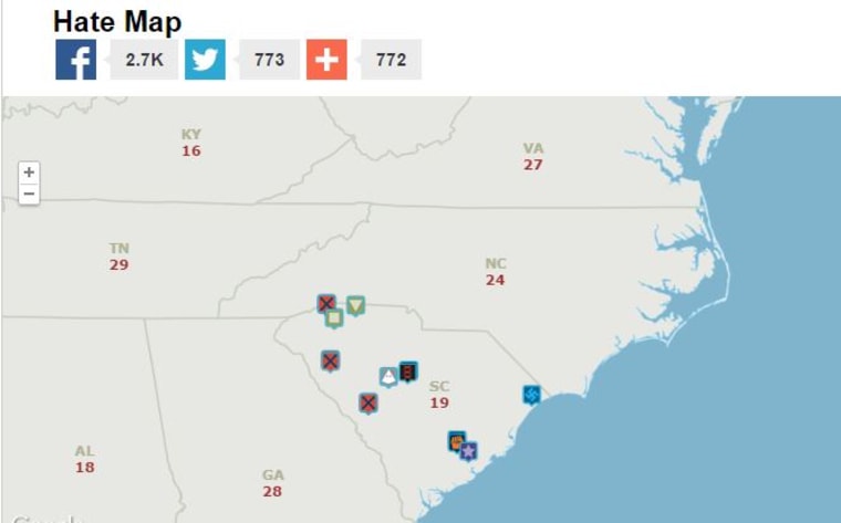 Image: The Southern Poverty Law Center's map of hate groups in South Carolina