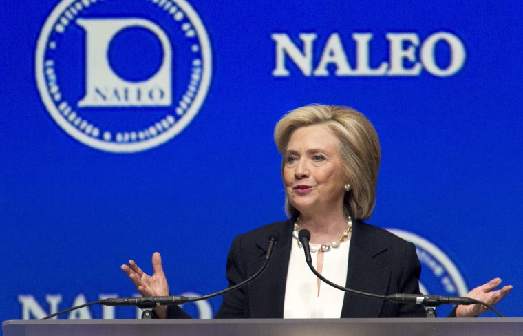 Image: U.S. Democratic presidential candidate and former Secretary of State Hillary Clinton speaks at the National Association of Latino Elected and Appointed Officials (NALEO) conference in Las Vegas