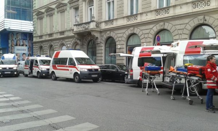 Image: Bystanders Tweeted pictures of ambulances lined up in the center of Graz, Austria.