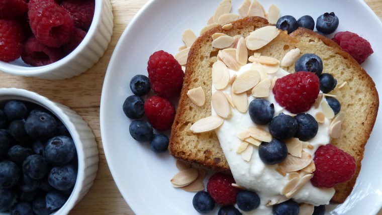 Pound Cake with Ricotta Cream, Fresh Berries and Toasted Almonds