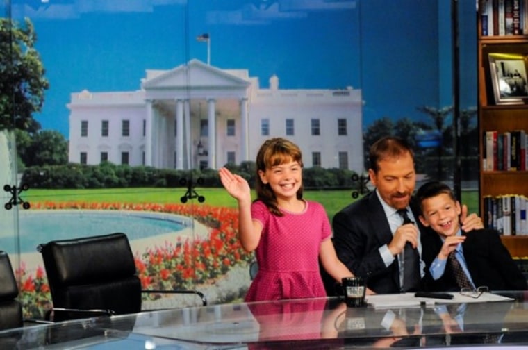 Chuck Todd, with his kids Margaret and Harrison, on the set of Meet the Press.