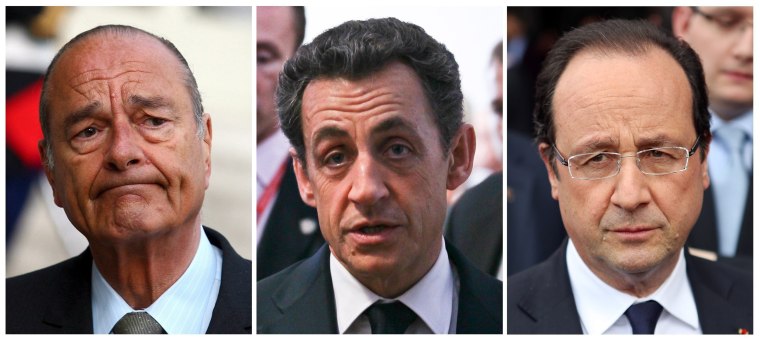 Image: File photos of Jacques Chirac, Nicolas Sarkozy and Francois Hollande