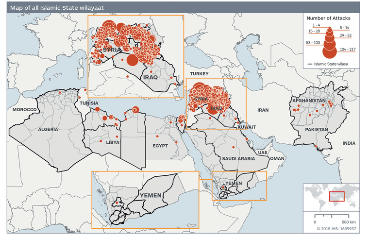 Image: Map showing ISIS and its affiliates