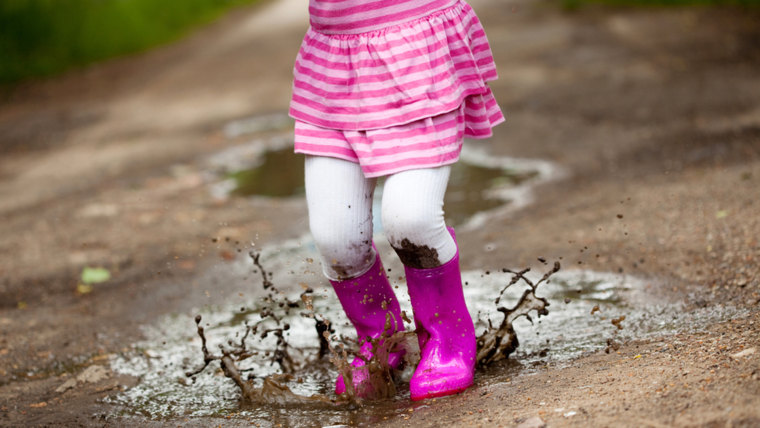 Little girl in a puddle