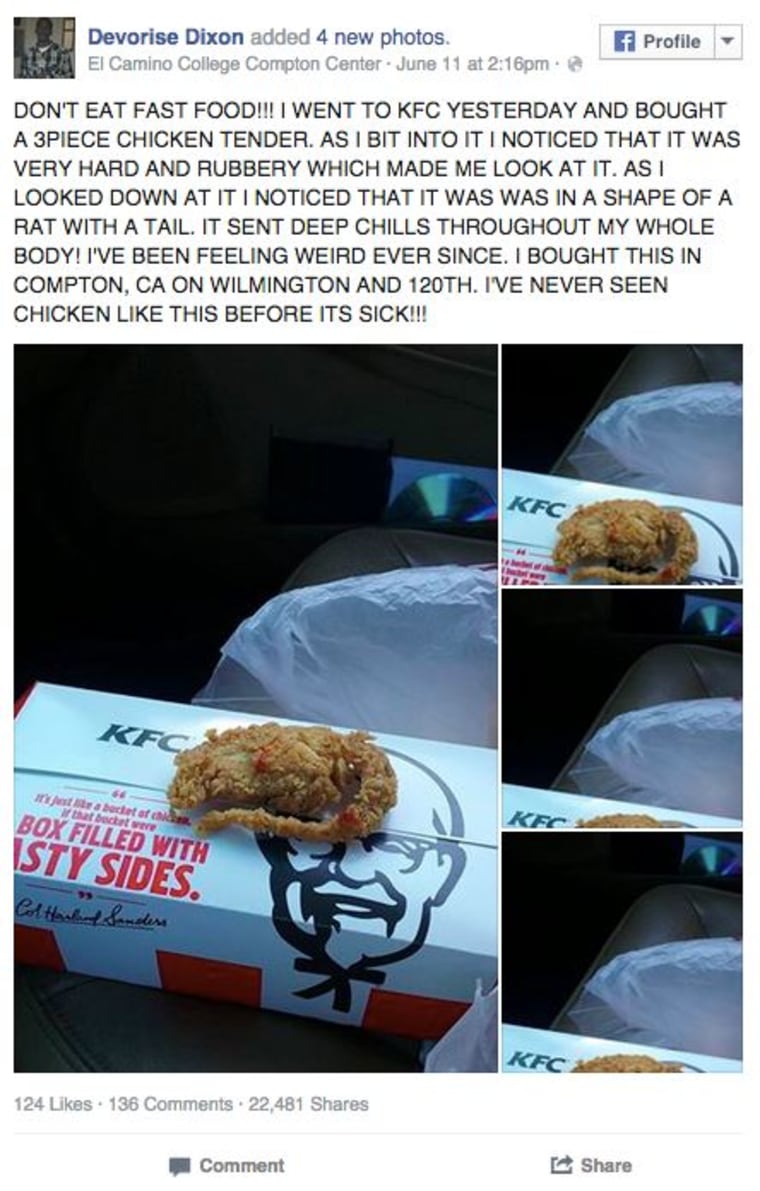 Image: Facebook photo of KFC fried chicken
