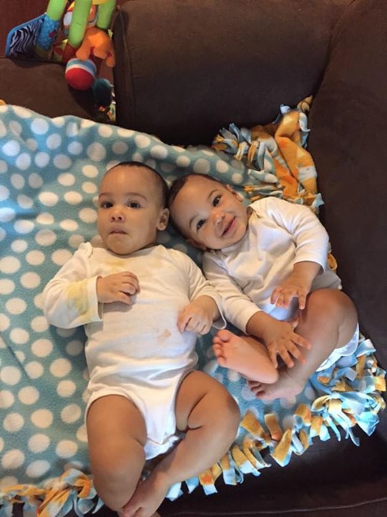 Mom Eugenia Berg writes on Facebook, "These are my twin boys Axel and Lionel. When they slept in the twin bassinet they slept in the same position and would turn their bodies simultaneously and end up in identical positions. It was so amazing and cute."