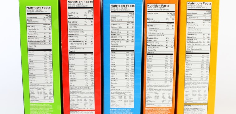 Nutritional labels on boxes