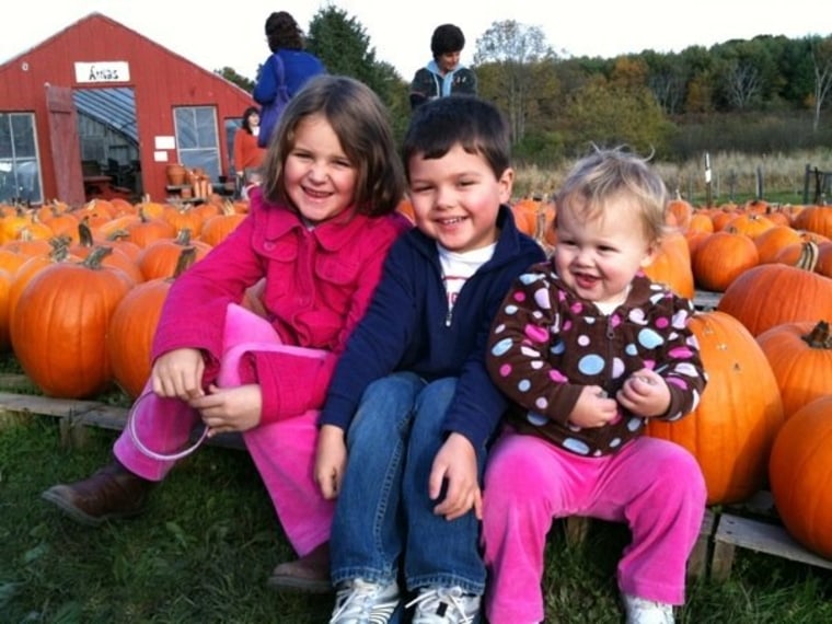 Pumpkin picking time: Catie, 8; Lia, 5; and Molly, 2.
