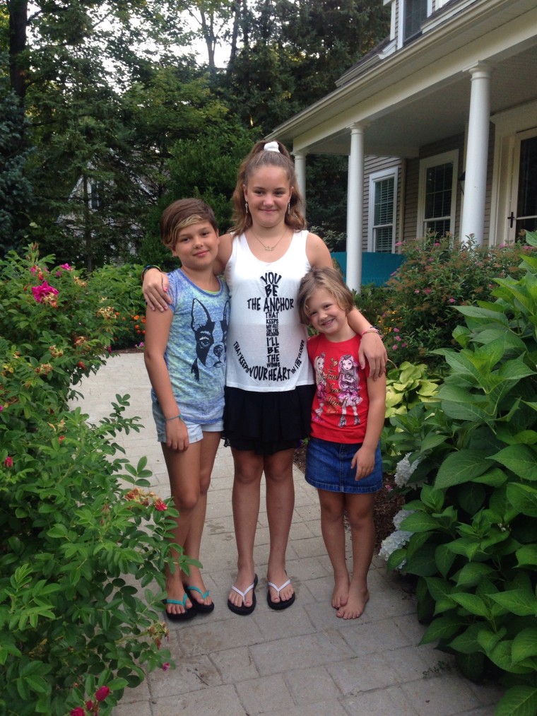 The last day of school in 2015: Catie, 12; Molly, 7; and Lia, 10.