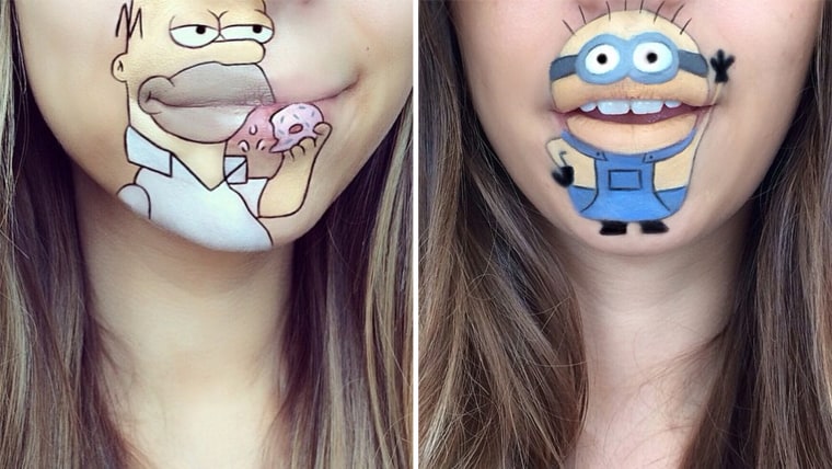 Makeup artist draws cartoons on her face