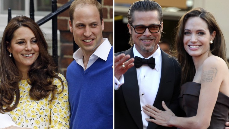 Britain's Prince William and Kate, Duchess of Cambridge with Brad Pitt and Angelina Jolie.