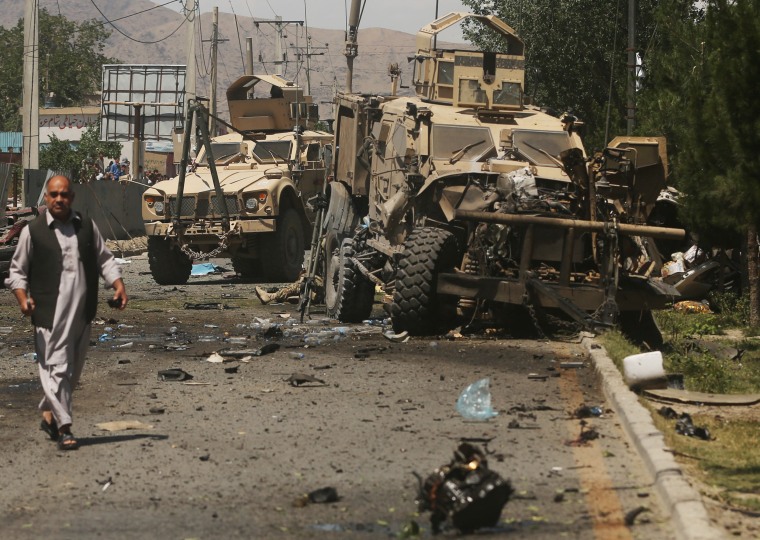 Image: A destroyed armored vehicle in Kabul