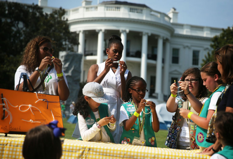 Image: Michelle Obama Hosts Girls Scouts At First-Ever White House Campout