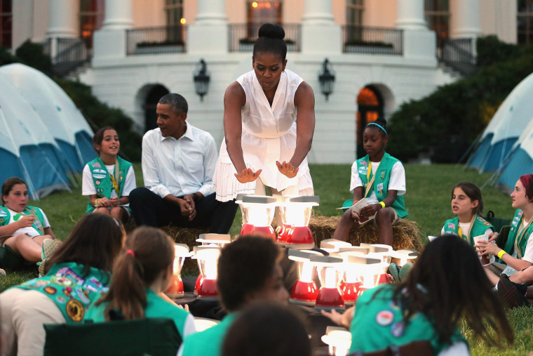 Image: US President Obama and First Lady host Girls Scouts at White House Campout
