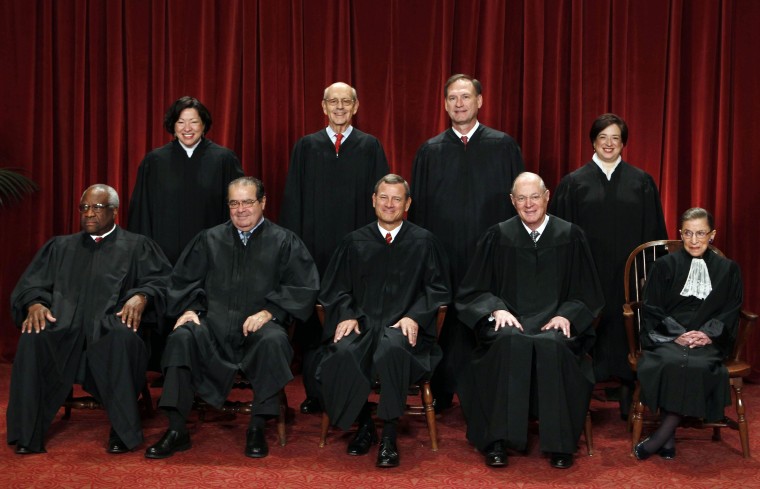 Image: File photo of justices of the U.S. Supreme Court posing for formal group photo in the East Conference Room in Washington