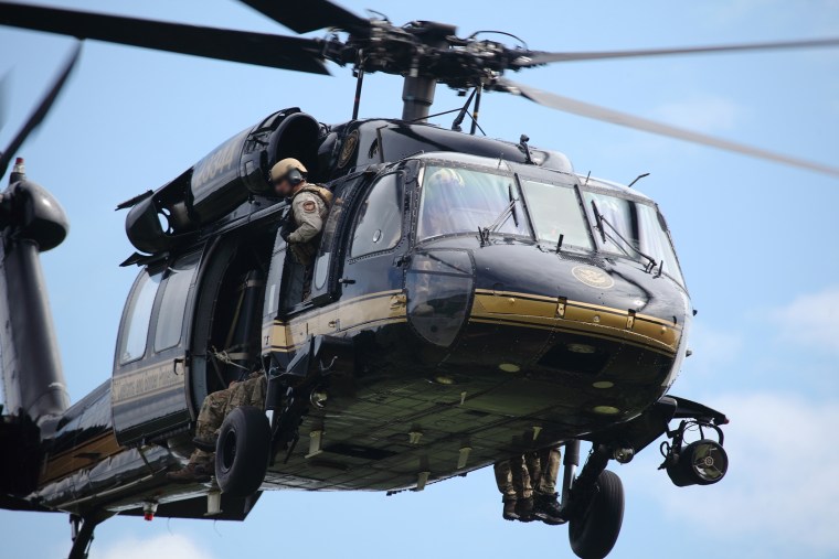 A CBP Office of Air and Marine UH-60 assists in the hunt for escaped prisoners Richard Matt and David Sweat in upstate New York