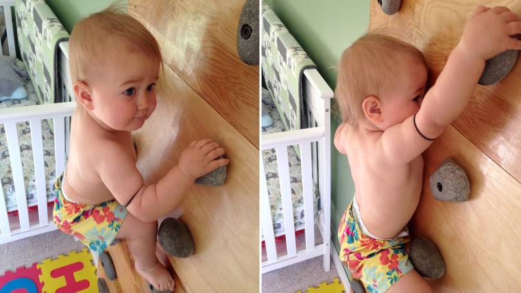 20-month-old Ellie Farmer is a rock climbing pro