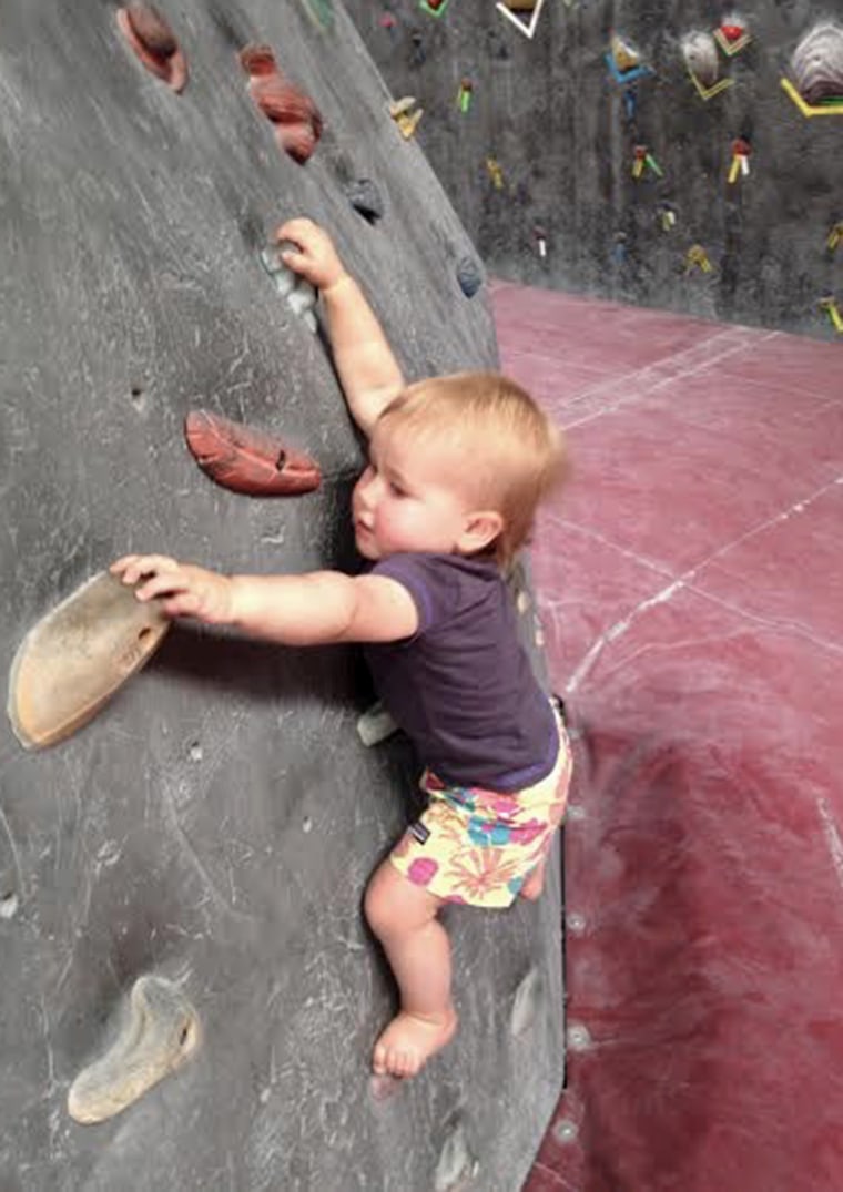 20-month-old Ellie Farmer is a rock climbing pro!