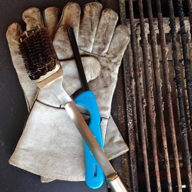 Grill gloves, grill brush and grill lighter