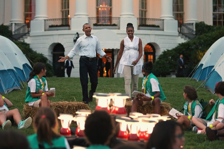 US President Obama and First Lady host Girls Scouts at White House Campout