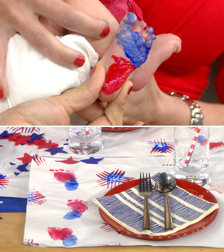 DIY baby footprint table runner for 4th of July