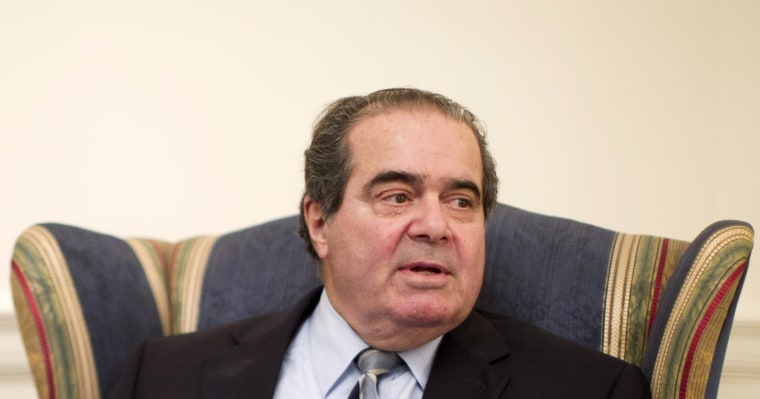 Supreme Court Justice Antonin Scalia is interviewed by The Associated Press, Thursday, July 26, 2012, at the Supreme Court in Washington. (AP Photo/Haraz N. Ghanbari)