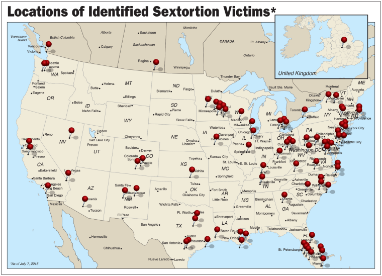 IMAGE: FBI map of Lucas Chansler sextortion cases