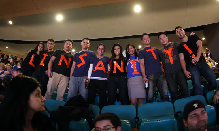 Image: Fans of Knicks' Jeremy Lin spell out "Linsanity" in the upper deck at Madison Square Garden in New York during NBA basketball game against Kings