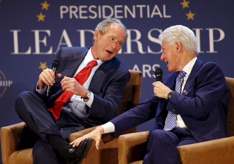 Image: Former U.S. Presidents George W. Bush and Bill Clinton