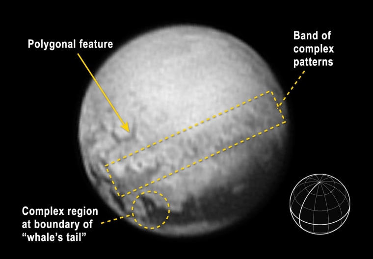 NASA annotations show areas of particular interest on Pluto.