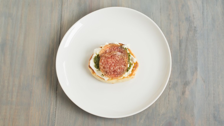 Salami, goat cheese, and pesto "pizza" sandwich