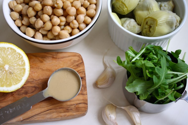 Arugula-Artichoke Hummus Ingredients
