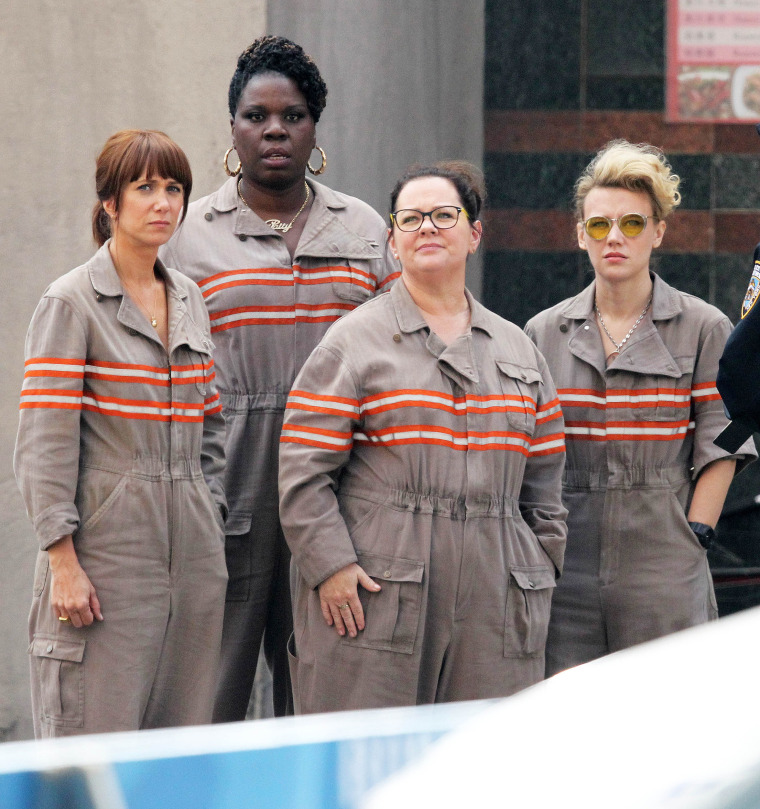 Exclusive... First Pics of The New 'Ghostbusters' Gang All Together in Costume As They Get Busted By Police! ADD WEB FEES