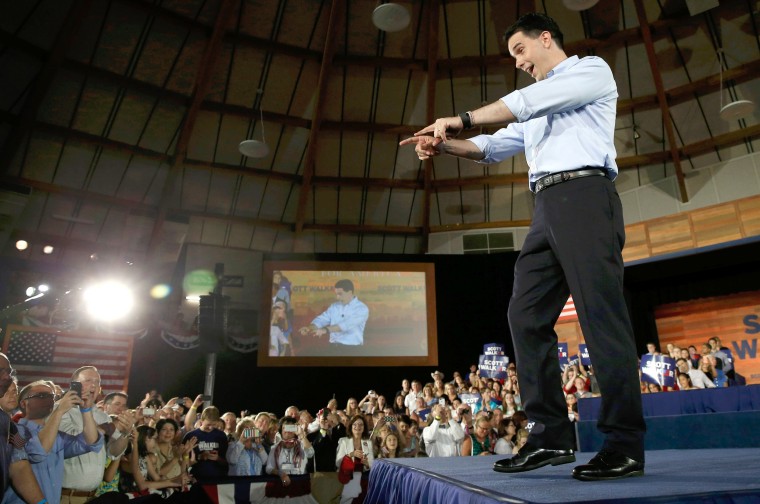 Image: Scott Walker arrives on stage to formally announce his campaign for the 2016 Republican presidential nomination